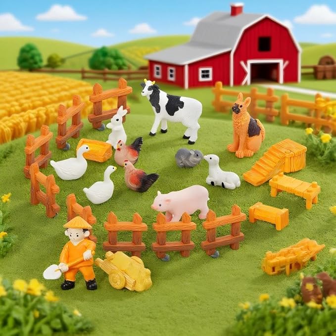 30pcs Mini Farm Animals Figurines Playset, Mini Resin Figurines for Fairy Garden Accessories, Garden Lawn Landscape Decor, Dollhouse, Succulents & Home Decoration