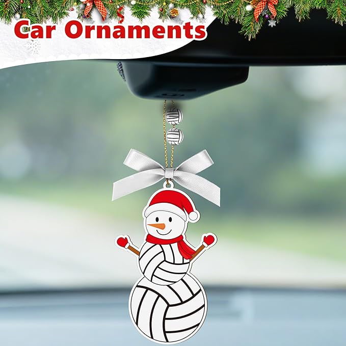 4.3 Inches Snowman Volleyball Christmas Ornament,Wooden Volleyball Snowman Tree Ornament Hanging Decoration for Rearview Mirror, Window, Eaves, Fireplace and Home Holiday Party Decor
