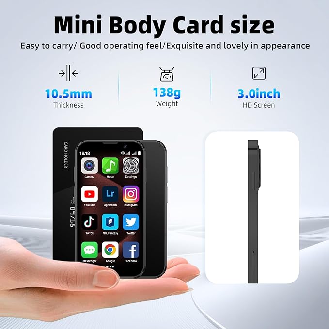QHO Mini Phone Unlocked Mini Smartphone for Kids World's Smallest Cell Phone 3.0" HD Touch Screen Quad Core Dual Sim Card Face ID Android Compact Small Mobile Phones 2GB+16GB (Black)