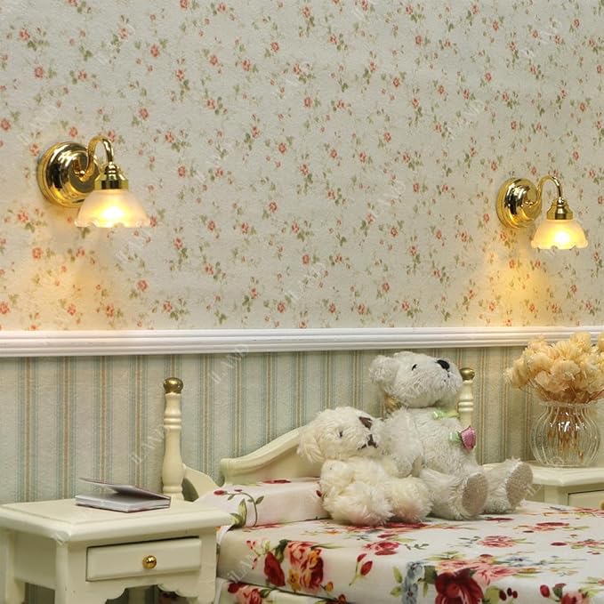 iLAND Originality Dollhouse Wallpaper 39 * 15.7 inch, Dollhouse Accessories on 1:12 Scale or 1:6 Scale (Striped Green-Yellow)