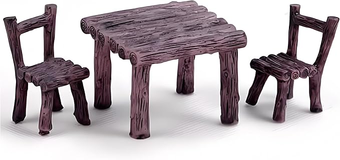3 Pcs Miniature Table and Chairs Set - Outdoor Pastoral Style Fairy Garden Furniture Ornaments - Resin Bench & Chair Kit for Dollhouse Accessories, Micro Landscape & Home Decorations (Vintage Design)
