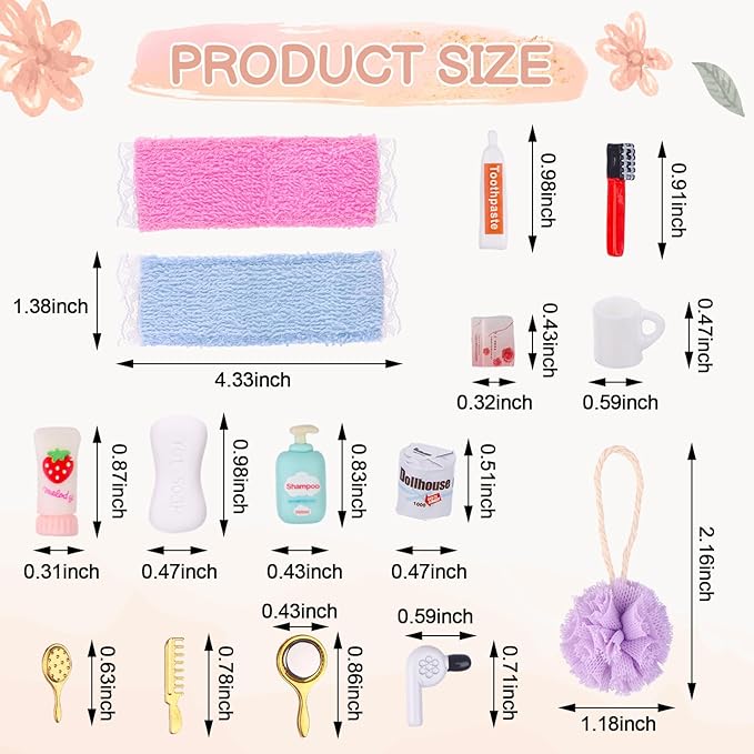 HCEWSBFD 1:12 Dollhouse Miniature Porcelain Bathroom Set 5Pcs White Ceramic Toilet Basin Bathtub Mirror Miniature Furniture with 15Pcs Doll Accessories Comb,Bathball,Water Cup,Toothbrush Toothpaste