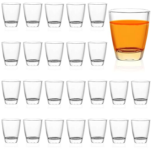 QUAFFER Mini Shot Glass (Set of 24) – Elegant Classic Shot Glasses 1 oz – Classic Whisky Vodka Tequila Sherry Brandy Cordial Mini Snifters Glasses - Perfect for Parties, Bars, Events, Home Bar
