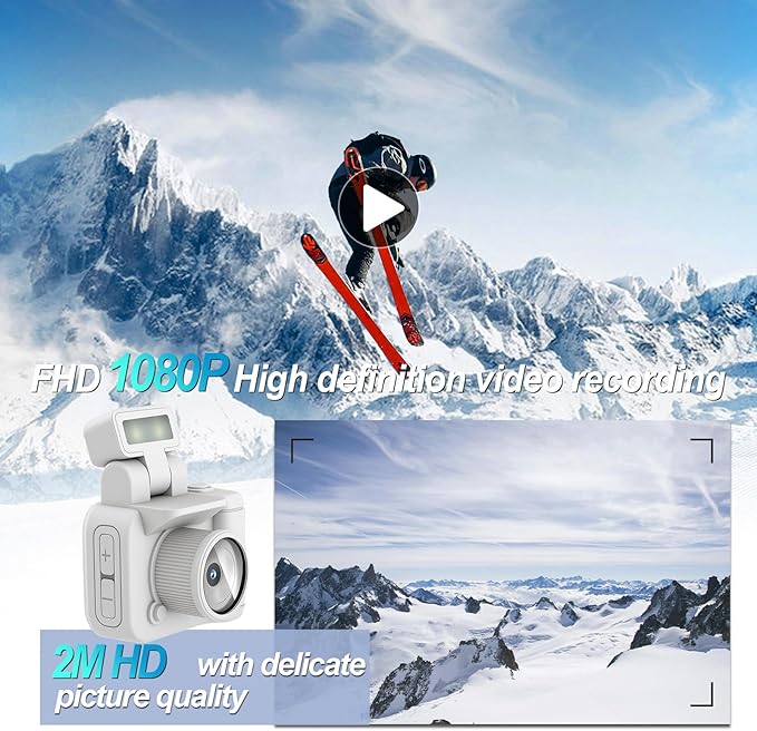 Mini Camera Keychain Mini Retro Camera Cameras Keychain Built-in 32GB Memory Card Best Choice for Travel Vlog Photography Gifts for Girl(White)