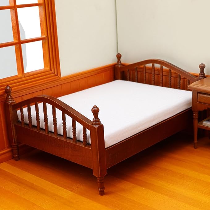 Vintage Wooden Bed, Dollhouse Miniature Bed Decorative 1:12 Mini House Furniture with Realistic Design for Dollhouse Display