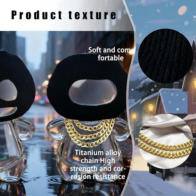 Funny Clothes for 6.7 Inch (17cm) Dolls(NO Doll),Thief Mask,Gangster Costume, Bandit Headband, Mask, Three Accessories in Total: Two Black Head Covers and A Three-Layer Gold Necklace