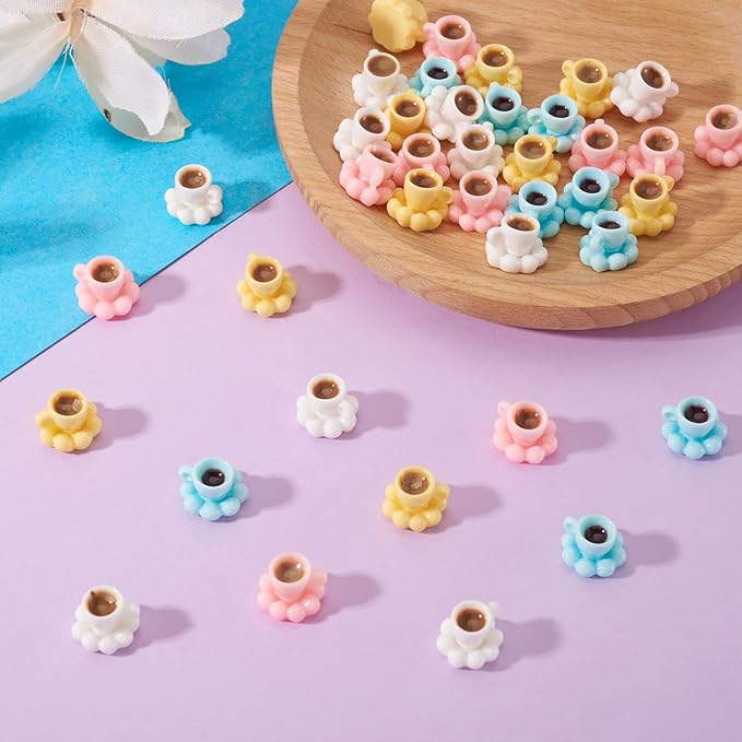 Cheriswelry 40Pcs Mini Coffee Cups Resin Coffee Mug Miniature Ornaments Dollhouse Kitchen Set Simulated Food Drink Lovely Tableware Dollhouse Accessory 12-12.5mm for Home Party Decoration