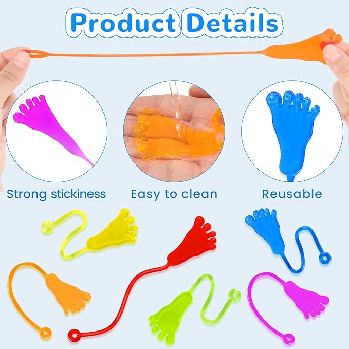24PCS Stretchy Sticky Foot Toys for Kids, Rubbery Sticky Goodie Bag Stuffers Toys for Christmas Party Supplies, Colorful Sticky Hand for Boys Girls Classroom Prizes