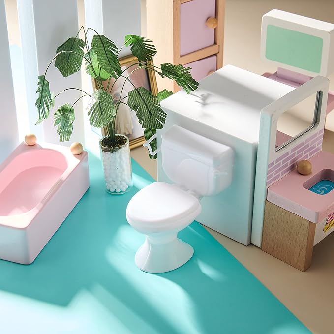 Skylety 2 Pieces Mini Toilet Seat Dollhouse Furniture Miniature Classic Bathroom Toilet Tiny Cake Topper Bathroom Furniture Dollhouse Accessories (White)