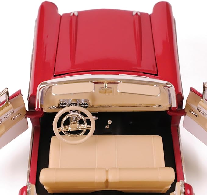 1957 Chevrolet Bel Air Alloy Collector Model Car - 1:18 Scale Classic Replica with Chrome Accents, Opening Doors & Display Base - Iconic American Golden Age Sedan Model (Red)