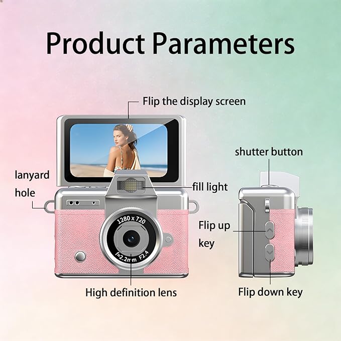Pyxfeiiu Mini Keychain Camera,1080p Video Mini Digital Camera,Retro Flip Screen Small Bodycam,with Adapter and 32GB Card (Expandable to 128GB),USB Charging Long Battery Life for Kid,Travel,Vlog