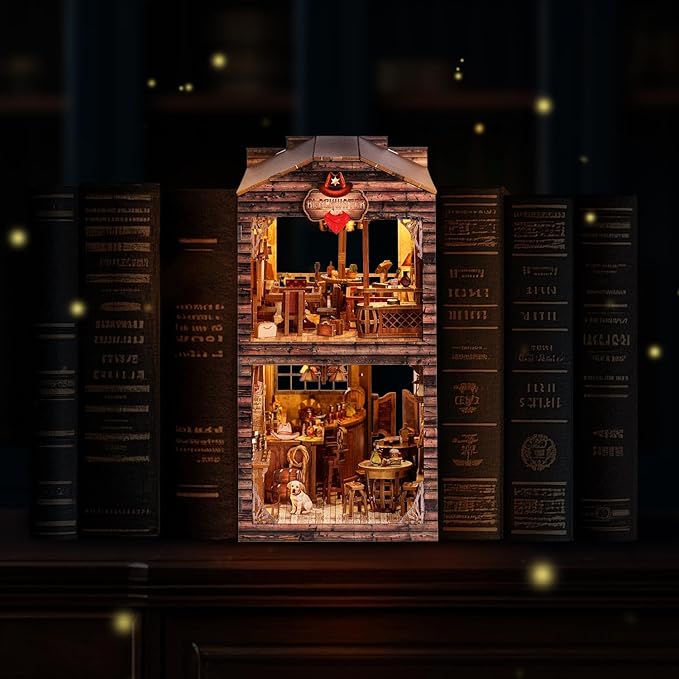 Book Nook Kit - DIY Miniature House & Dollhouse Alley Model Kit, Puzzle Bookshelf Library Decor with LED Light, Craft Gift for Adults, Teens, and Family(Old Town Saloon)