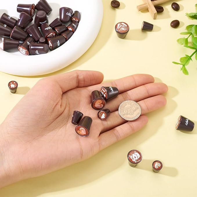 Cheriswelry 36Pcs Mini Resin Coffee Drinks Decoration Miniature Coffee Cup Dollhouse Accessories 11-16.5mm for Kitchen Play Tableware Decor