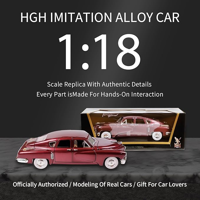 1948 Tucker Torpedo 1:18 Diecast Model Car - Cyclops Headlight, Opening Doors, Steering Linkage | Premium Gift Box, Man Cave Decor | Ages 14+,Burgundy
