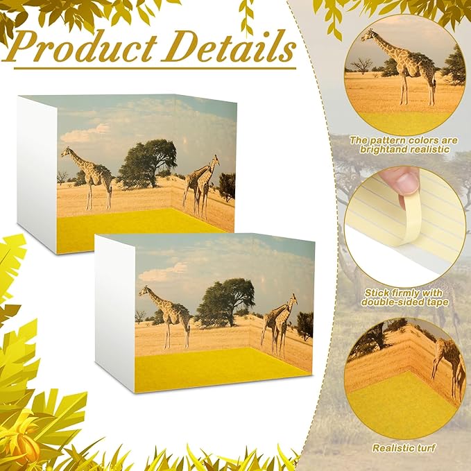 AmazingSpark 2 Set Grassland Style Diorama Box and Fake Grass Decor, Safari Animal Diorama Project Supplies Set, Cardboard Display Case Kit & Artificial Grass with Double Sided Tapes for DIY Crafts
