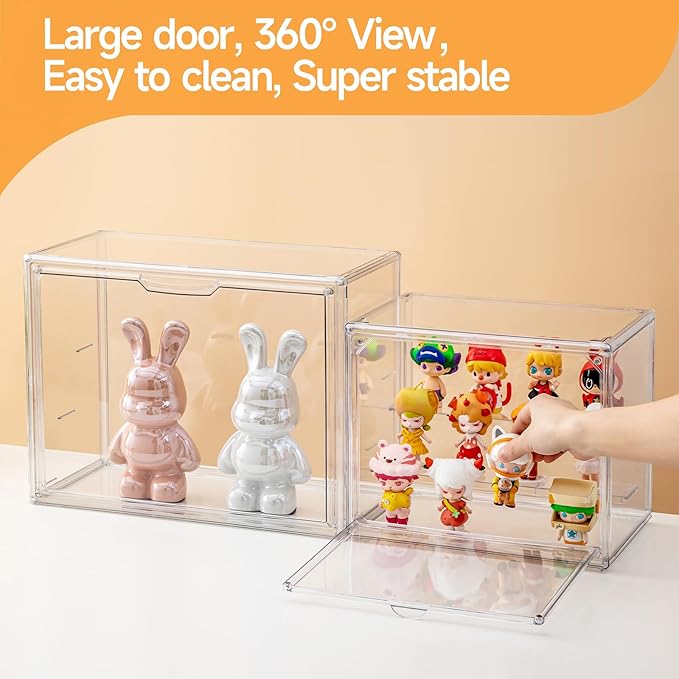 2 Pack Acrylic Display Cases for Collectibles, Clear Display Case for Figures, 3 Tier Display Shelf Boxes Miniature Display Case, Dustproof and Stackable Action Figure Display Cases (2, Small)