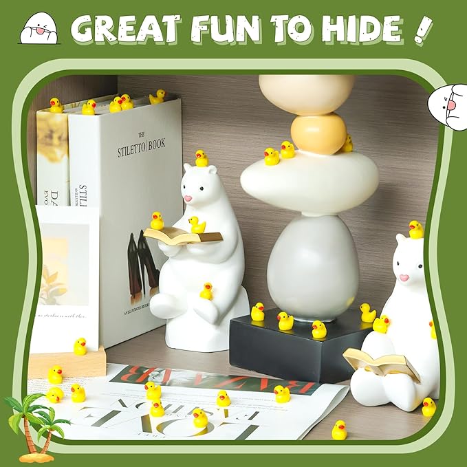 150PCS Mini Resin Animals Cute Yellow Tiny Ducks,Miniature Duck Figures to Hide,Little Animal Small Figurines Bulk for Topper Desk Garden Dollhouse Landscape Aquarium Ornaments DIY Crafts & Decor