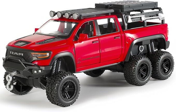 Toy Trucks for Boys 1/32 Diecast Trucks Mammoth Model Truck,Collectible Pickup Truck Model Kit,Pull Back Cars with Lights and Sounds,Toy Trucks for Boys Age 4-7（Red）