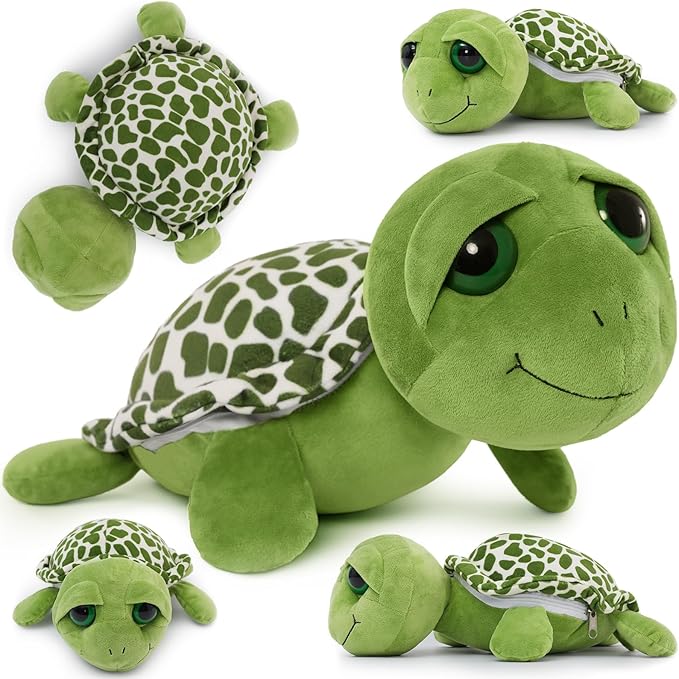 6Pcs Turtle Stuffed Animals with Three Babies Inside Shell,14" Sea Turtle Plush Pillow Toy with Two Eggs, Stuffed Tortoise for Kids, Ocean Plush for Birthday Christmas or Baby Shower
