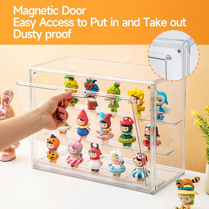 2 Pack Acrylic Display Cases for Collectibles, Clear Display Case for Figures, 3 Tier Display Shelf Boxes Miniature Display Case, Dustproof and Stackable Action Figure Display Cases (2, Large)