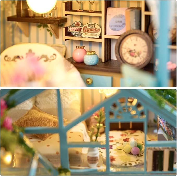 Miniature House Kit, Tiny House Kit with LED Light, DIY Mini House Building Kits for Adults to Building, Unique Gift for Birthday Christmas, Tea House