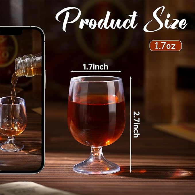 Roshtia 12 Pcs Mini Shot Glasses 1.75 oz Small Brandy Snifters Clear Reusable Plastic Cute Cognac Glasses Port Glasses Cup for Tasting Whiskey Brandy Wine Beer Drinking