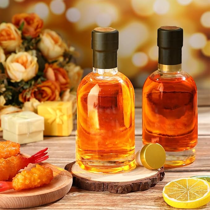 BPFY 12 Pack 3 oz Glass Small Liquor Bottles with Black Screw Caps and Heat Shrink Capsules, Empty Mini Alcohol Bottle, Whiskey Sample Bottles for Wine, Alcohol, Tequila, Bourbon