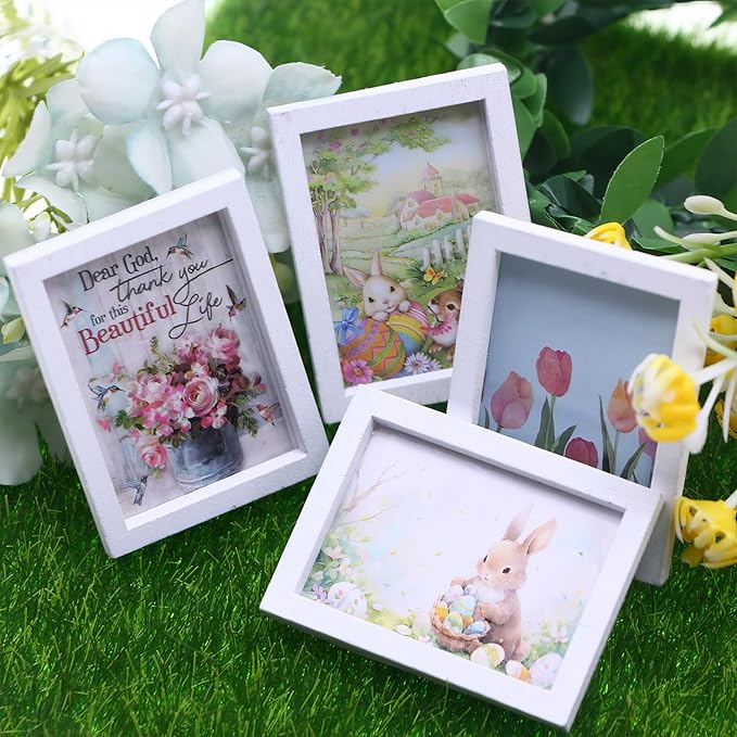 Dollhouse Miniature Picture Frames Set, 1:12 Scale Nursery Decor, Miniature Wall Art, Photo Frame Accessories (Set of 4)