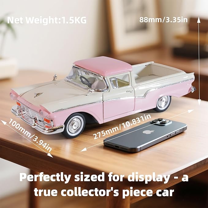 1957 Ford Ranchero 1:18 Diecast Model Officially Licensed Alloy Collection Car w/Working Doors & Hood, Classic Pickup for Kids Men and Teens Dad 14+ Year