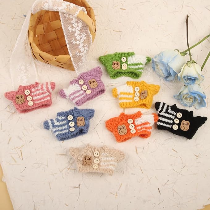 Clothes for LABUBU Doll (NO Doll), Handcrafted Crochet 3-Piece Accessories for LABUBU 17cm Dolls, Premium Outfit - Bunny Sweater + Hat + Bag, Cute Clothes for Dress up Unique Style (Purple)