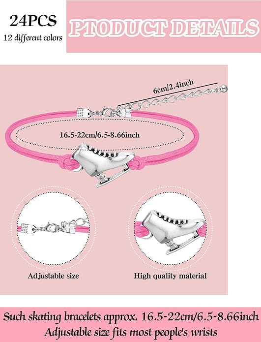 Funtery 24 Pcs Ice Skating Party Favors Colorful Ice Skating Bracelet Skater Birthday Gifts Sports Goodie Items Bulk for Women Men Skater Lover