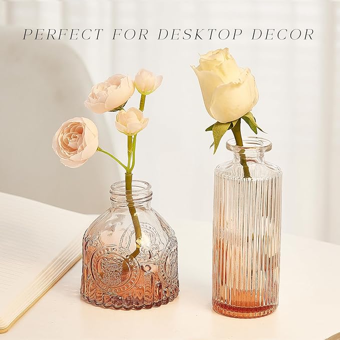 Glass Bud Vase Set of 16, Small Flower Vases, Glass Vases for Centerpieces, Vintage Home Table Decorations Bud Vases (16 Pcs, Amber)