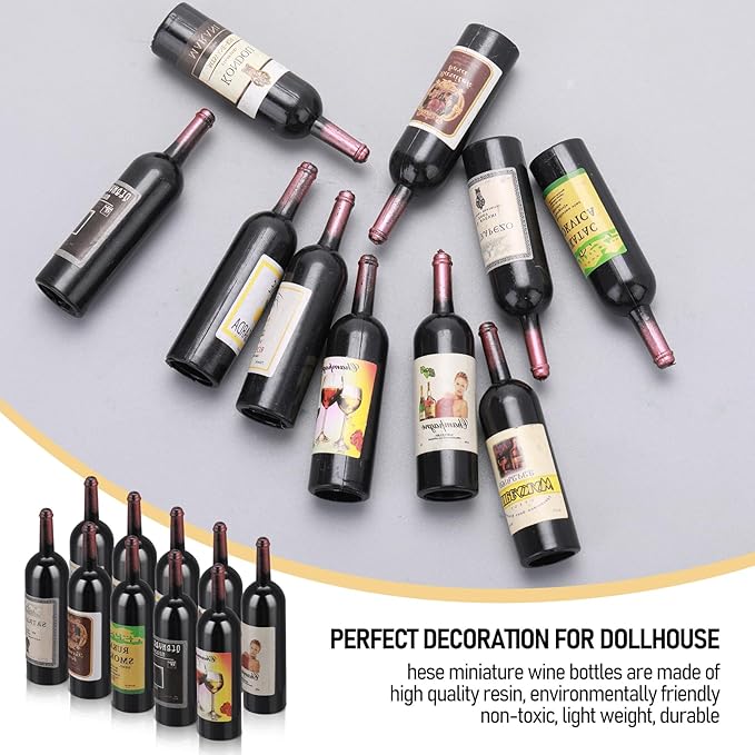 Simarro Dollhouse Wine Bottles - 10pcs Miniature Red Wine Bottles for Model Window Display