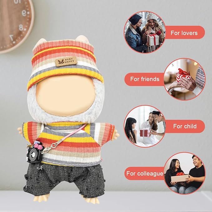Clothes for Lububu 17cm Dolls(NO Doll) for Lububu Doll Outfits with Accessories Suit for Lububu Cute Stylish Dress Up Set Black Pants