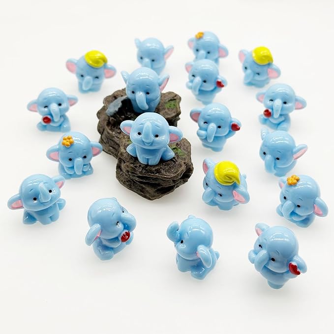 Cayway 18 PCS Miniature Elephant, Mini Elephant Decor Fairy Garden Animals for Plant Pots Bonsai Craft, Micro Landscaping Decoration