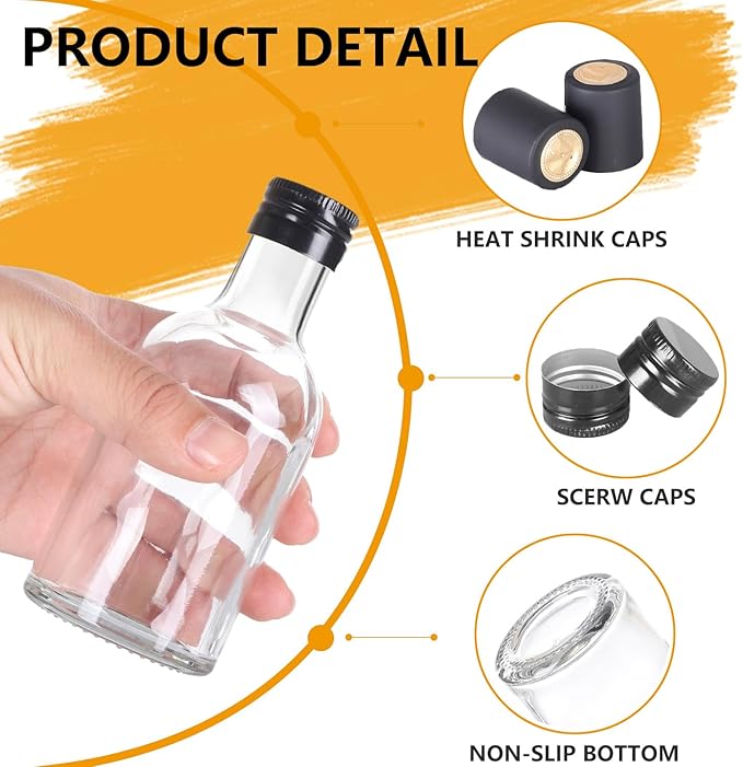 BPFY 12 Pack 3 oz Glass Small Liquor Bottles with Black Screw Caps and Heat Shrink Capsules, Empty Mini Alcohol Bottle, Whiskey Sample Bottles for Wine, Alcohol, Tequila, Bourbon