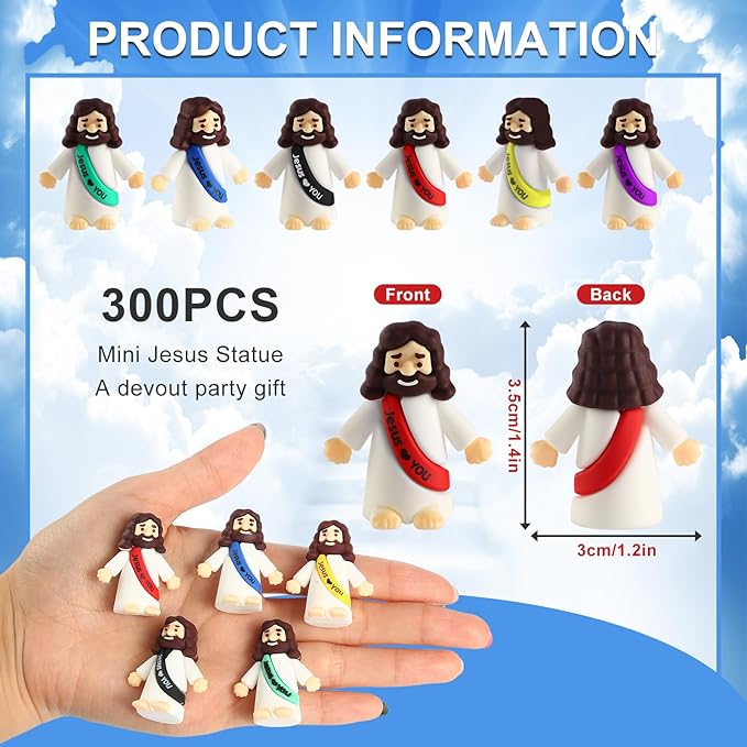 300 Pcs Mini Jesus Figurines in Bulk – Little Jesus Figures, Original Design, Hide and Seek Toys, Sunday Religious Party Favors, Easter Egg Stuffers, (Multicolor)