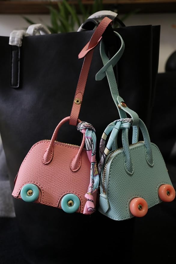 Buyborgood Women's 2 PCS Mini Tote Bag Charms Keychain Pouch Small Coin Purse Wallet, Blue+Pink