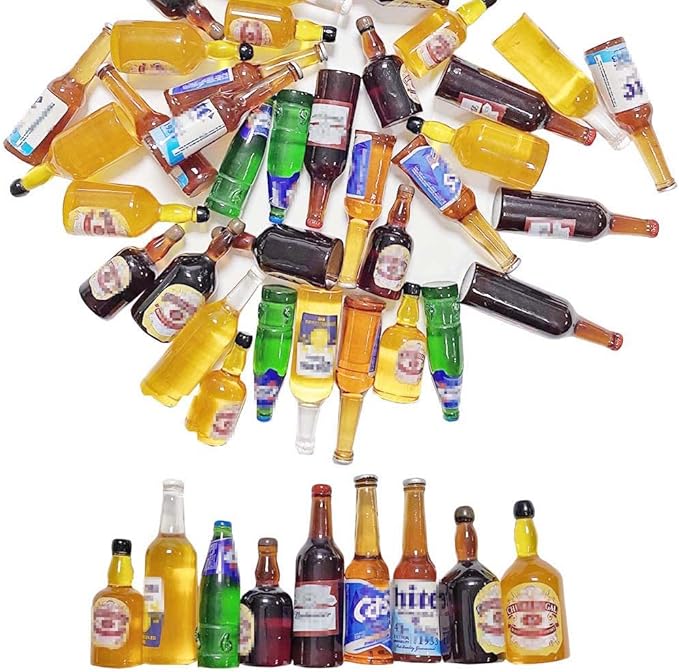 Juland 40PCS Miniature Mini Beer Drinks Decoration Beer Glass Model Mixed Wine Coffee Resin Sets Simulation Instant Model Scene Mini Tableware Dolls House