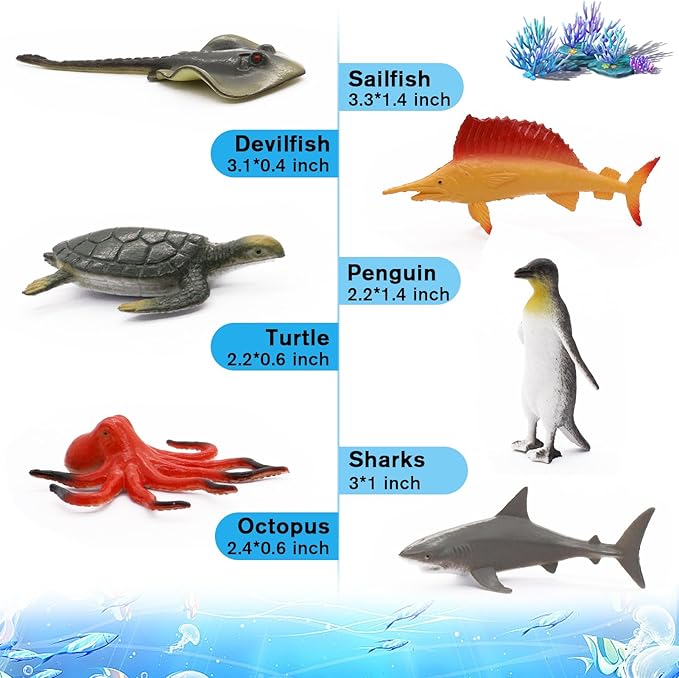 12 pcs Animal Sea Figures Ocean Toy for Kids: Sharks, Whales & Octopus-Sea Animal Toys Set,Gifts for Kids & Toddlers-Ages 3 Christmas