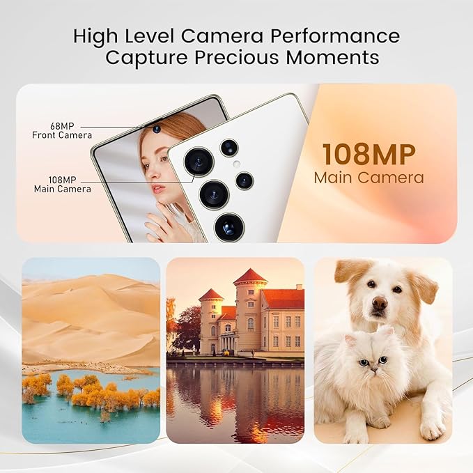Bnjbmj I25 Ultra Flagship Killer Smartphone - Snapdragon 8 Gen 3, 16GB+512GB, Massive 6.99" FHD+ Display, 108MP+68MP Pro Cam, 7000mAh 2-Day Battery, Android 14, Includes Stylus Pen (White)
