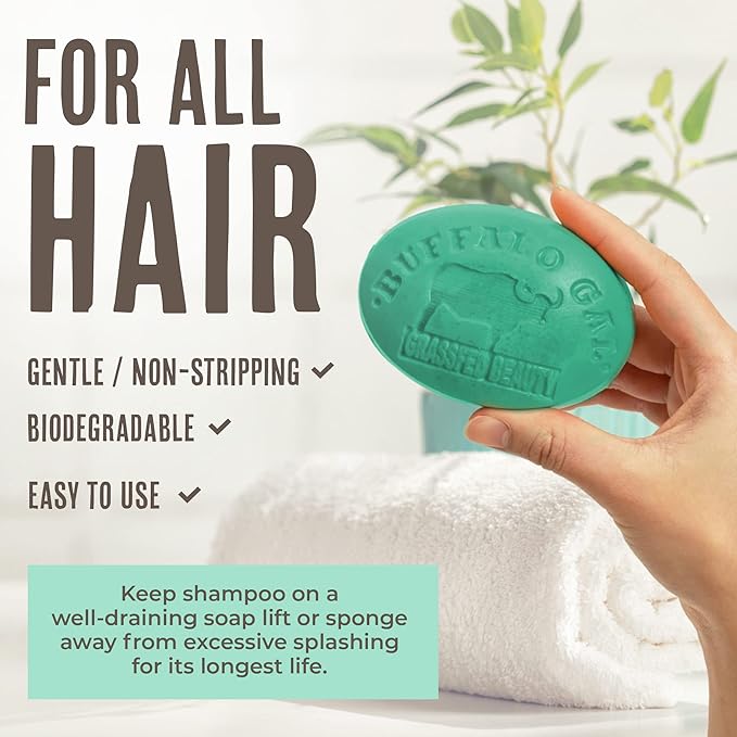 BUFFALO GAL MSM Shampoo Bar - Non-Soap, pH Balanced, Natural Bar for All Hair Types, 4 oz