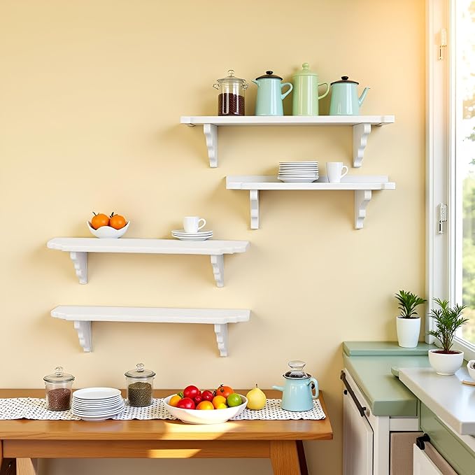 2Pcs White Dollhouse Wall Shelf,Doll House Storage Wall Shelf for Kitchen Scene Dollhouse Décor Accessories,1:12 Scale Miniature Accessories