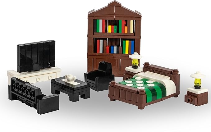 Brick Loot Toy Building Blocks Furniture Set – Minifigure City for Adults & Kids Age 6+, 100% Compatible with Lego & Major Brands, Includes Sofa, Bed, Bookshelf, TV, 236 Pieces