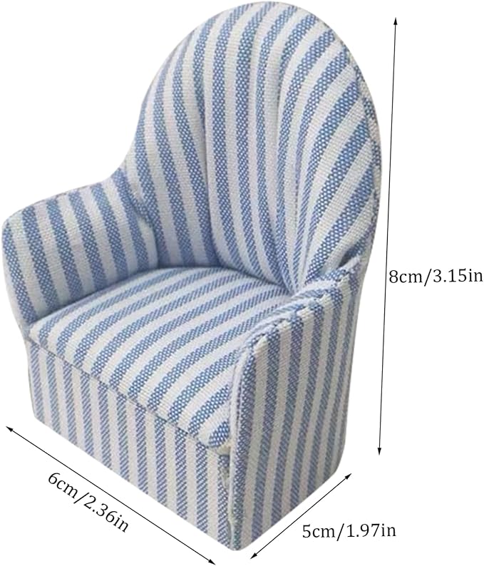 Dollhouse Sofa Blue Striped 1:12 Scale Simulation Miniature Dollhouse Couch DIY Single Doll Couch Furniture..