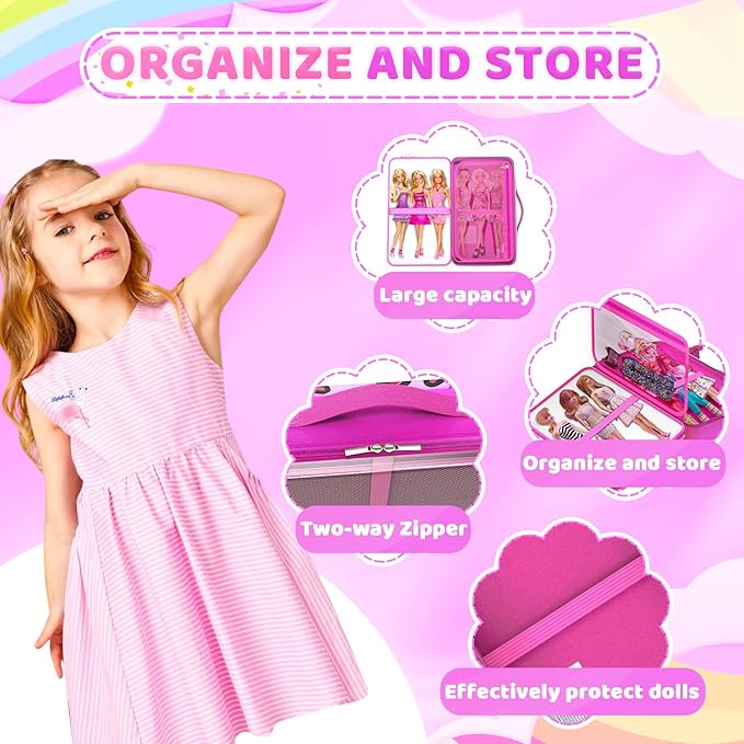 LININYHAO Carrying Case Compatible with Barbie Dolls 12-Inch,Case to Hold Dolls and Clothes, Much Pocket for Doll’s Clothes, Accessories, Fits 6 Dolls & Accessories,Bag Only (5-transparent)