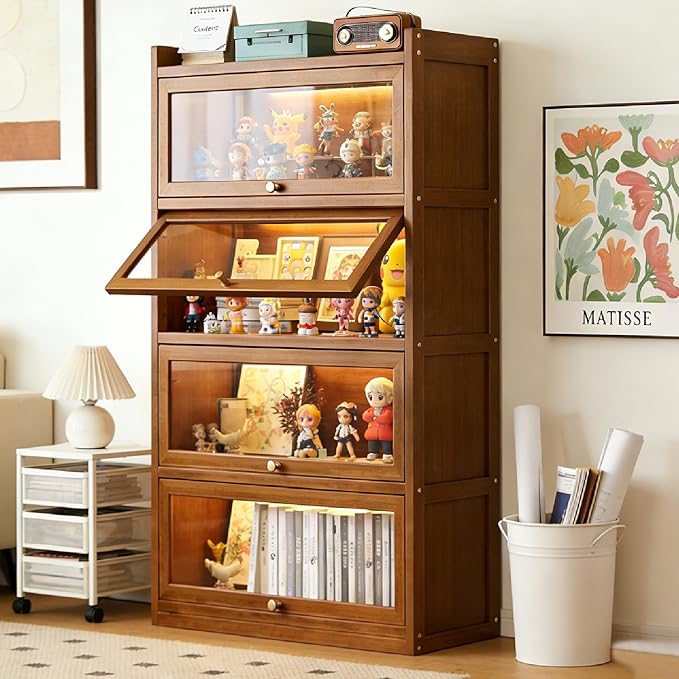 Display Cabinet with Acrylic Doors, 55" High Display Case, 4-Tier Curio Cabinet, Collectibles Toy Organizers Rack & Display Shelf, Bookcase for Home, Office, Study, Living Room