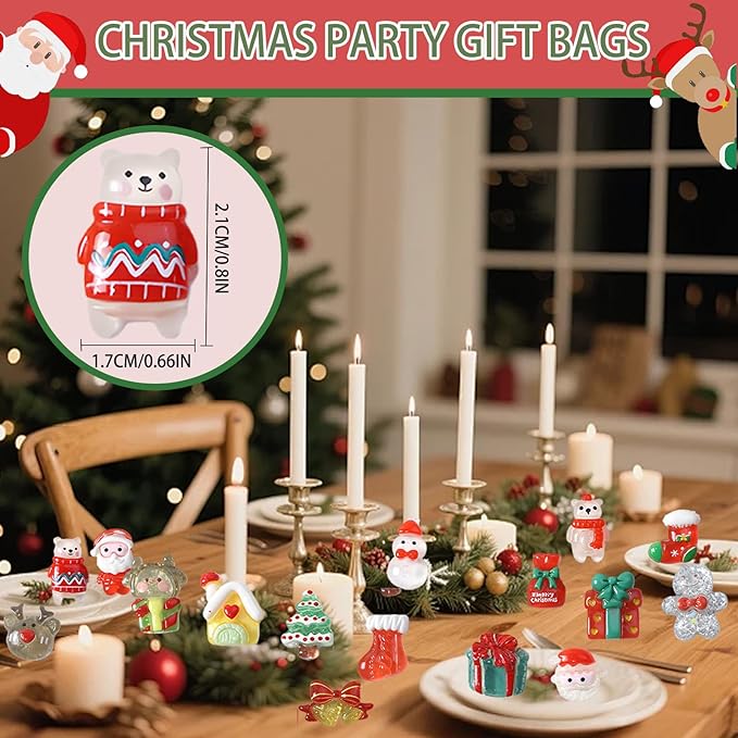 Christmas Glow in The Dark Resin Figures Mini Blind Bags, Individually Wrapped Blind Bag Tiny Xmas Figurines, Collectible Mini Resin Decorations for Christmas Crafts, DIY Decor