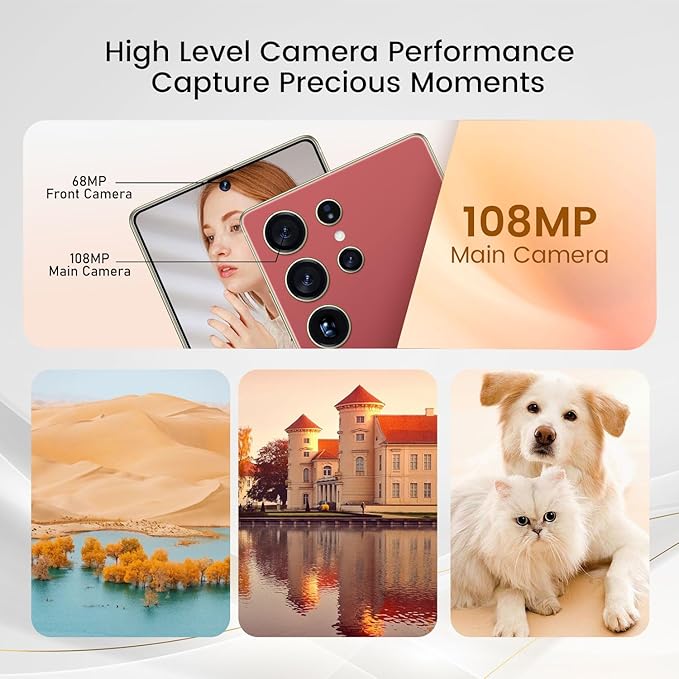 Bnjbmj I25 Ultra Flagship Killer Smartphone - Snapdragon 8 Gen 3, 16GB+512GB, Massive 6.99" FHD+ Display, 108MP+68MP Pro Cam, 7000mAh 2-Day Battery, Android 14, Includes Stylus Pen (Wine Red)