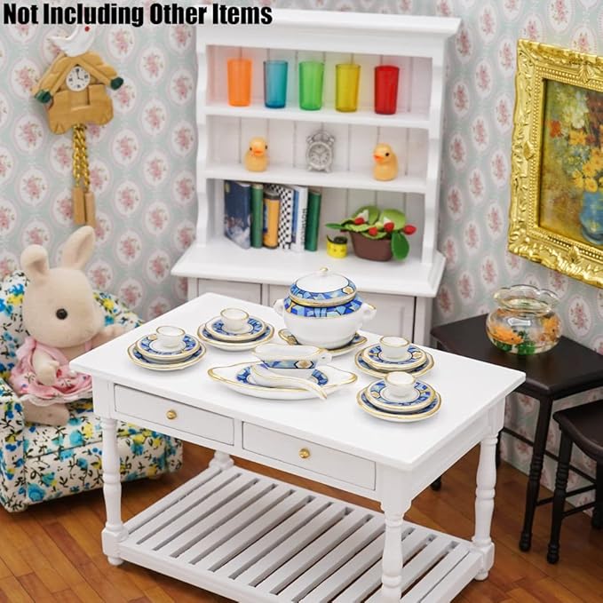 Odoria 1/12 Miniature Dish Dinnerware Set 17Pcs Dollhouse Decoration Accessories, Mediterranean Blue